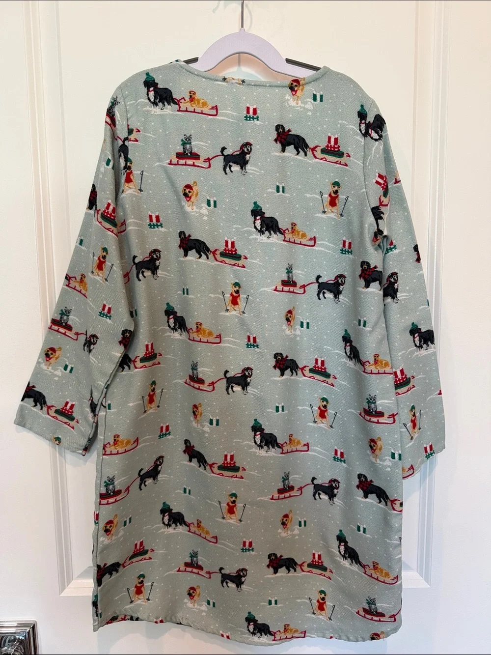 Lands’ End Holiday Dog Print Girls Long Sleeve Nightgown in Sage Green